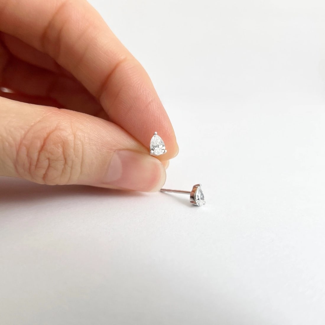 Pear Diamond Stud Earrings 14K White Gold .42 CTW - 3