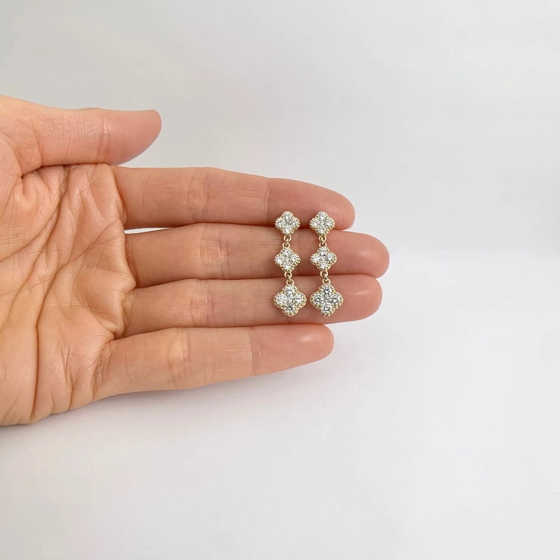 Cluster Diamond Clover Dangle Drop Earrings 14K Yellow Gold, 1.75 CTW - 2