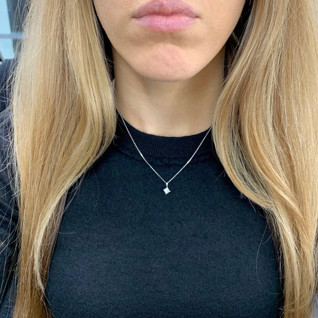 Princess Solitaire Diamond Pendant Necklace 14K White Gold, .51 CT, 16 Inches - 4