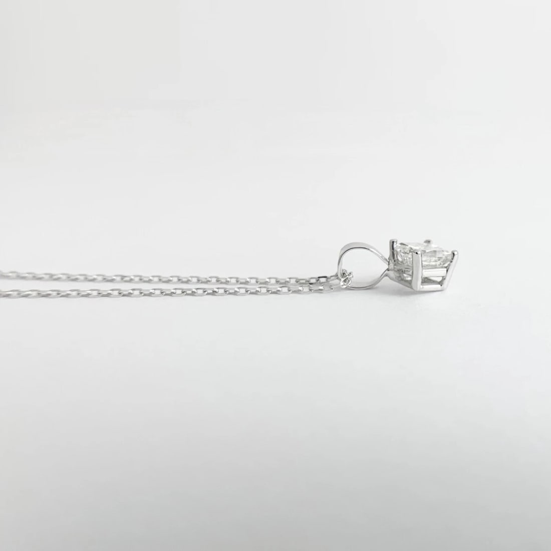 Princess Solitaire Diamond Pendant Necklace 14K White Gold, .51 CT, 16 Inches - 7