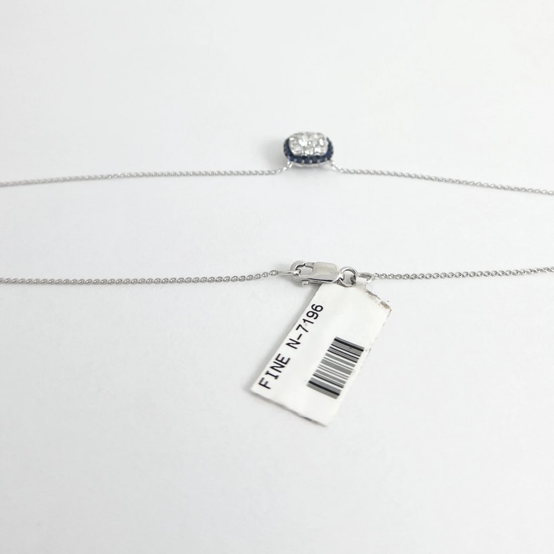 Cluster Diamond Sapphire Cushion Halo Pendant Necklace 14K White Gold, .87 CTW - 7