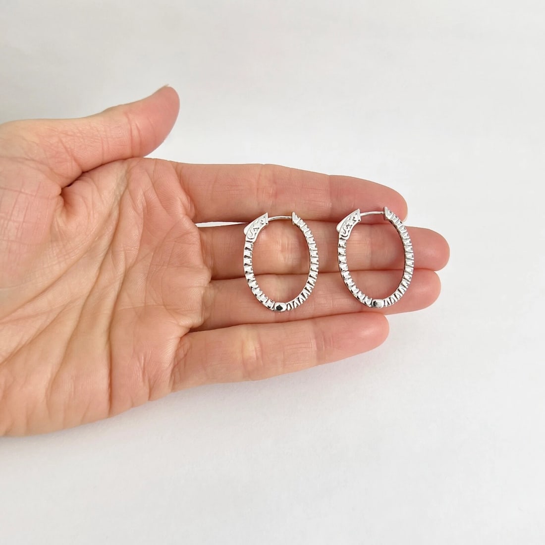 Inside-Out Oblong Diamond Hoop Earrings 14K White Gold, 1.1 Inch, 1.06 CTW - 3