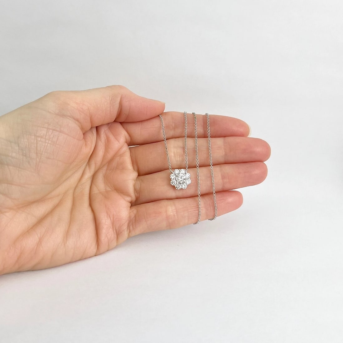 Round Diamond Halo Cluster Pendant Necklace 14K White Gold 1.10 CTW - 2