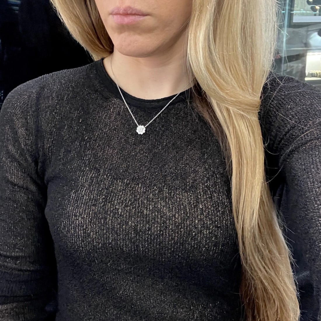 Round Diamond Halo Cluster Pendant Necklace 14K White Gold 1.10 CTW - 3