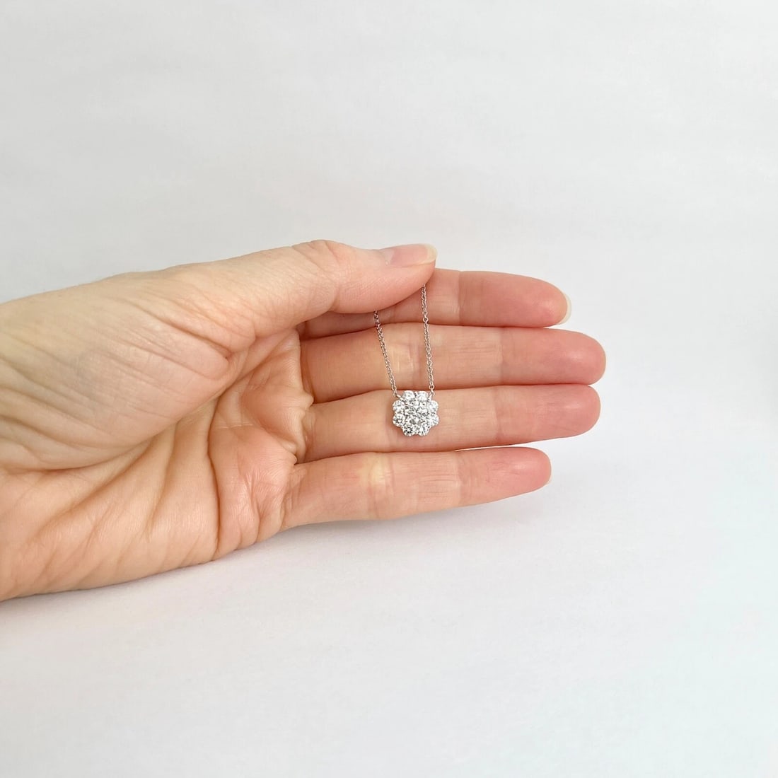 Round Diamond Halo Cluster Pendant Necklace 14K White Gold 1.10 CTW - 4