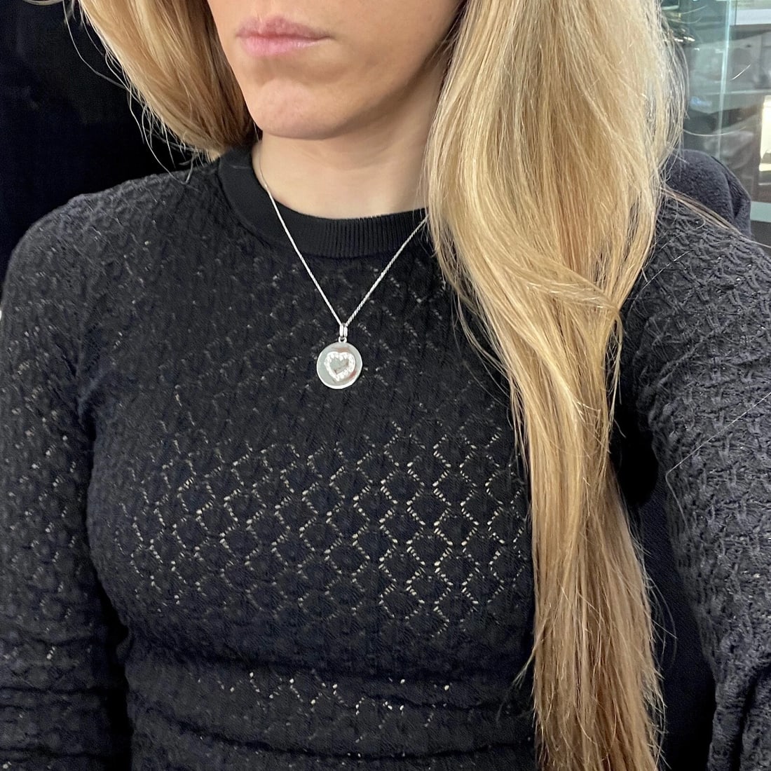 Diamond Heart Round Disc Pendant Necklace 14K White Gold, .64 CTW - 3