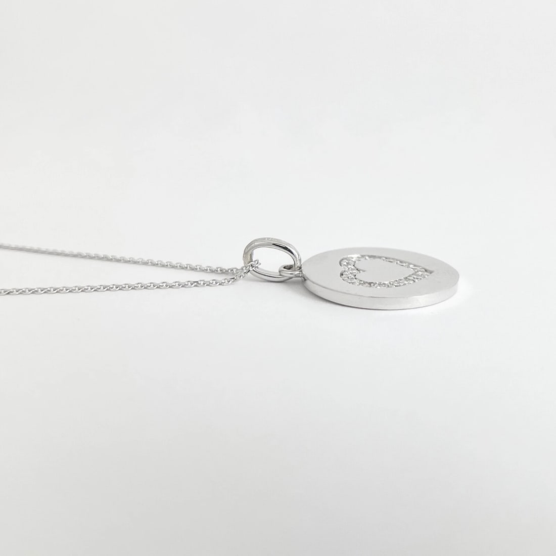 Diamond Heart Round Disc Pendant Necklace 14K White Gold, .64 CTW - 5