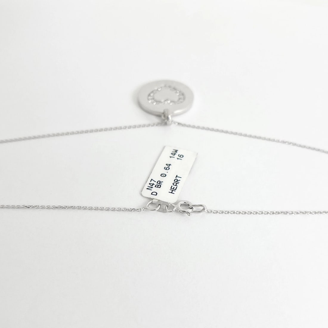 Diamond Heart Round Disc Pendant Necklace 14K White Gold, .64 CTW - 7