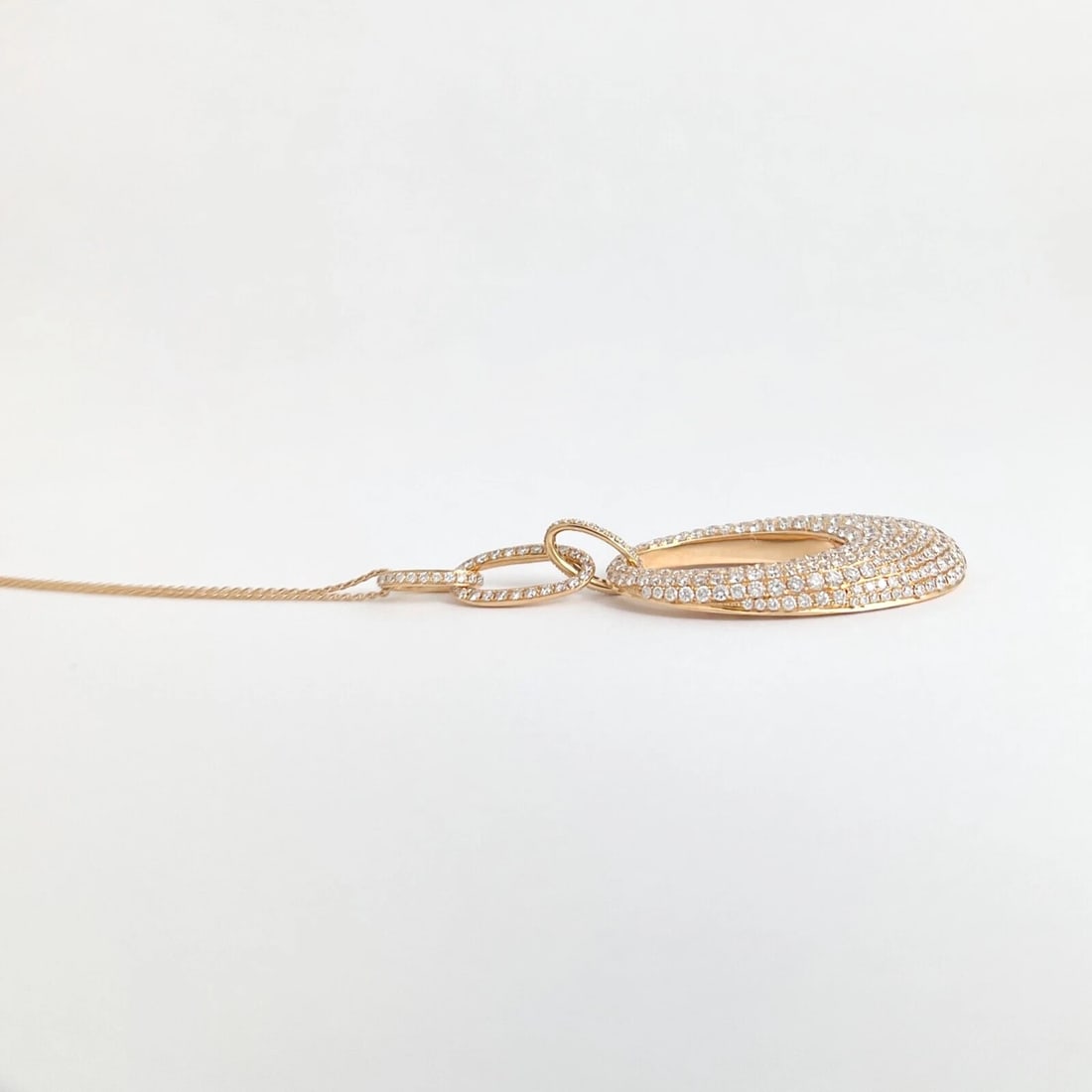 Hanging Oval Pave Diamond Pendant Necklace 18K Pink Rose Gold, 3.76 CTW - 5