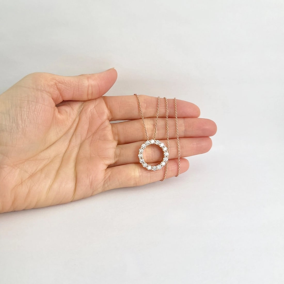 Open Circle of Life Diamond Pendant Necklace 14K Pink Rose Gold, 1.63 CTW - 4