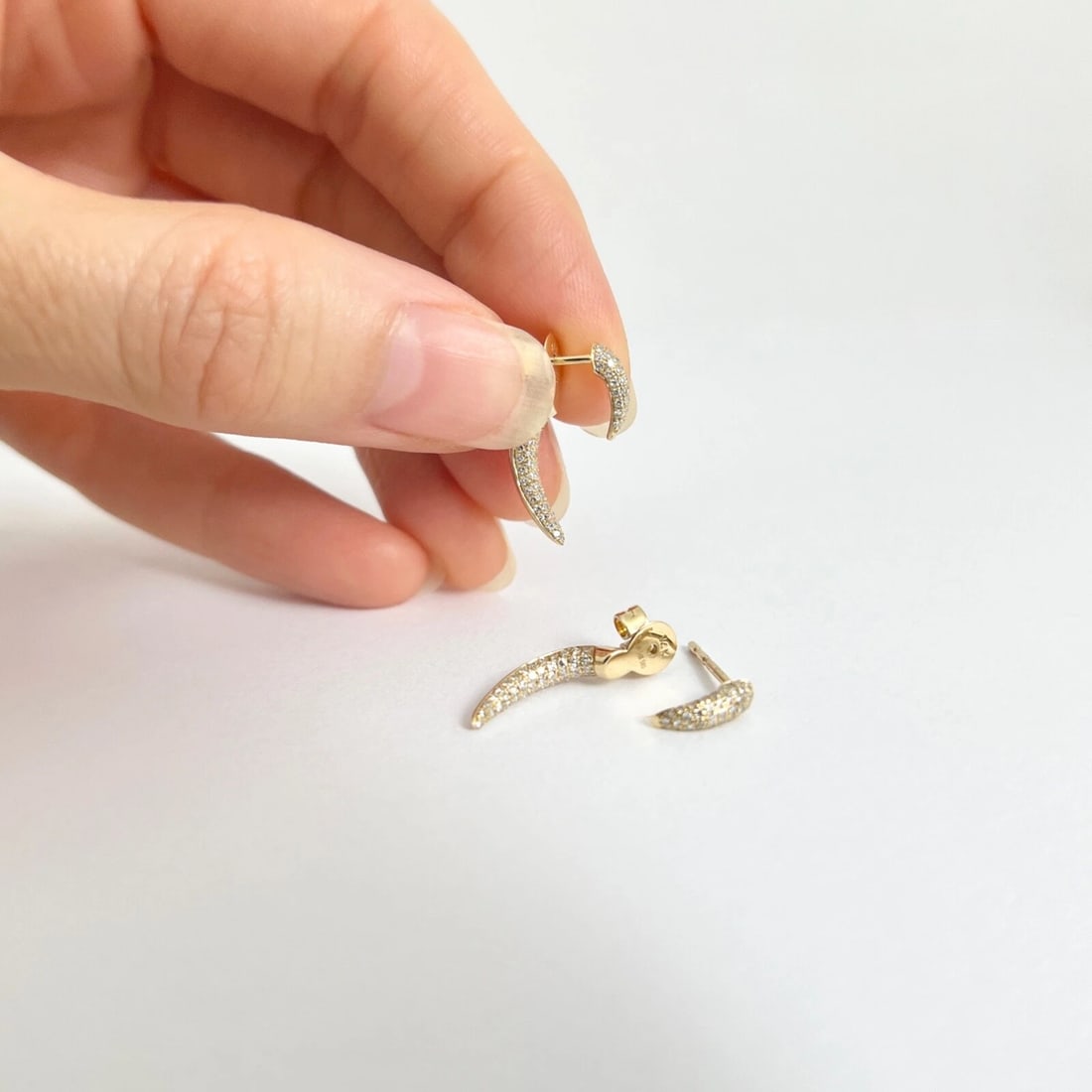 Pave Diamond Horn Claw Drop Earrings 14K Yellow Gold .50 CTW - 3