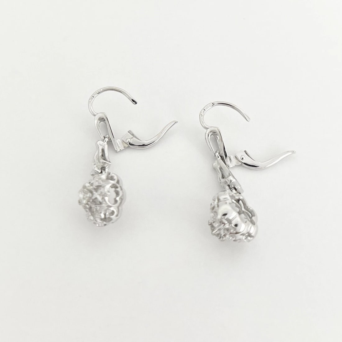 Vintage Crimped Scalloped Diamond Dangle Drop Earrings 18K White Gold, 1.3 Inch - 7