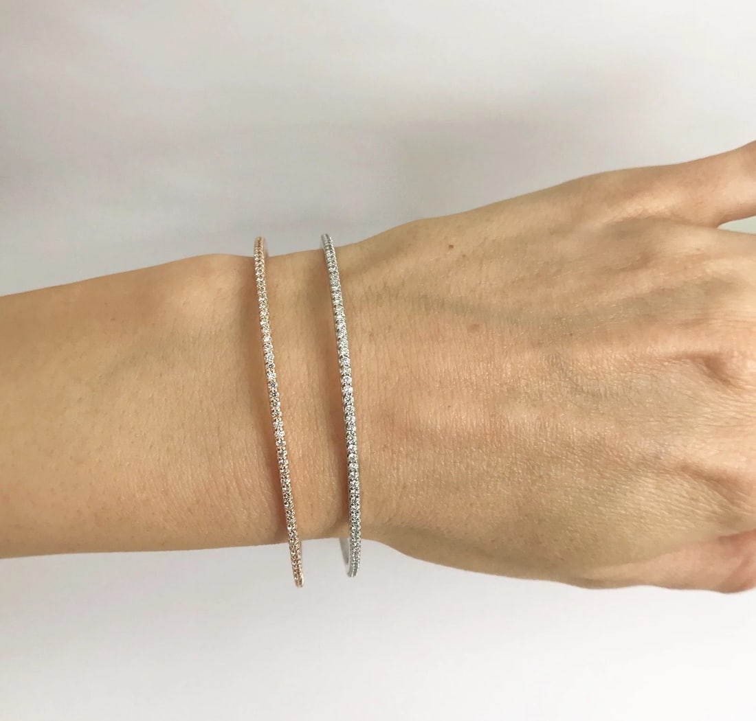 Diamond Eternity Bangle Bracelet in 14K Pink Rose Gold, 1.50 CTW, 7.47 Grams - 6