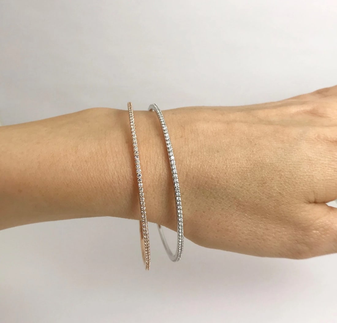 Diamond Eternity Bangle Bracelet in 14K Pink Rose Gold, 1.50 CTW, 7.47 Grams - 7