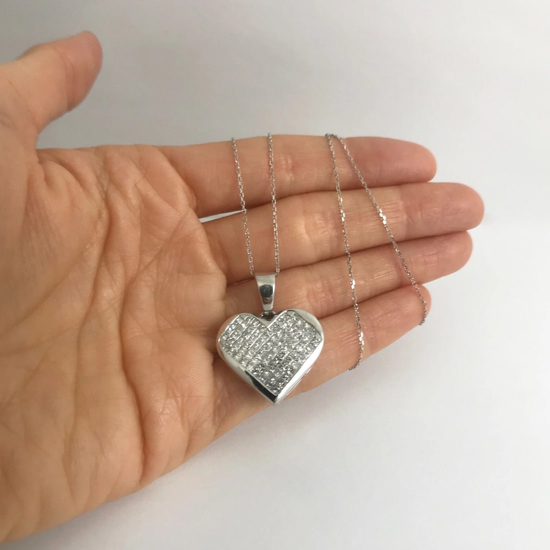 Invisible Set Princess Diamond Heart Pendant Necklace 18K White Gold, 2.25 CTW - 2