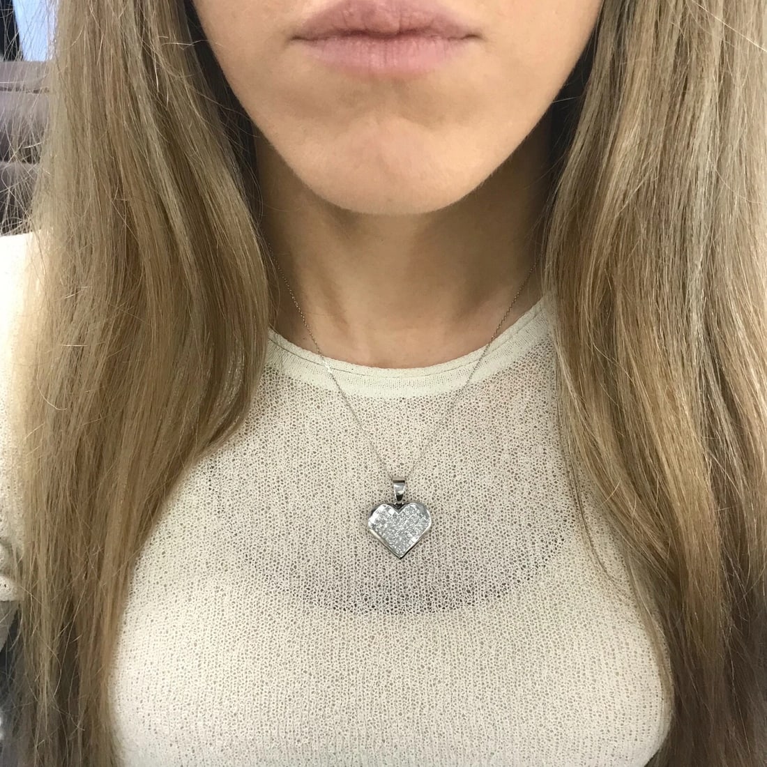 Invisible Set Princess Diamond Heart Pendant Necklace 18K White Gold, 2.25 CTW - 4