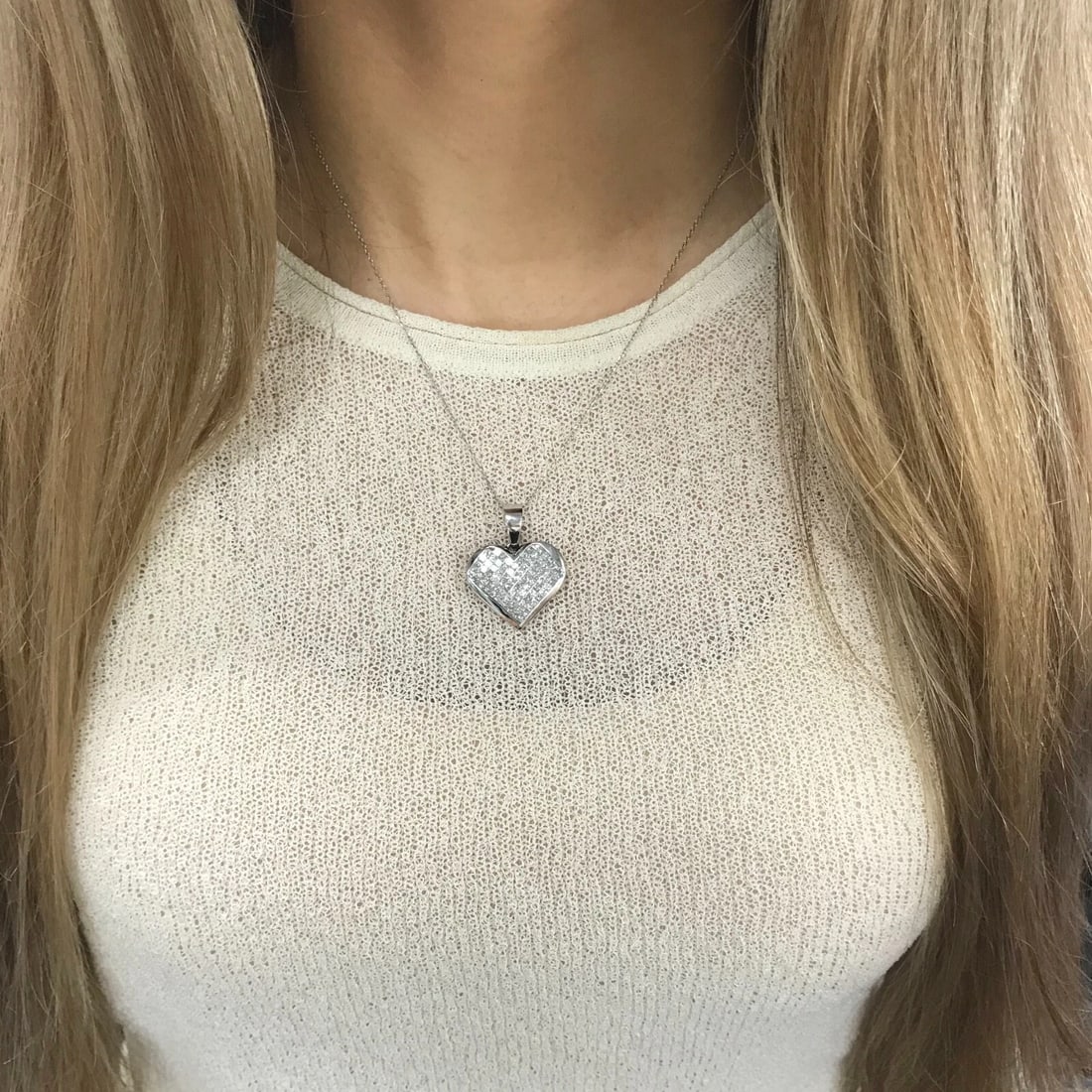 Invisible Set Princess Diamond Heart Pendant Necklace 18K White Gold, 2.25 CTW - 5