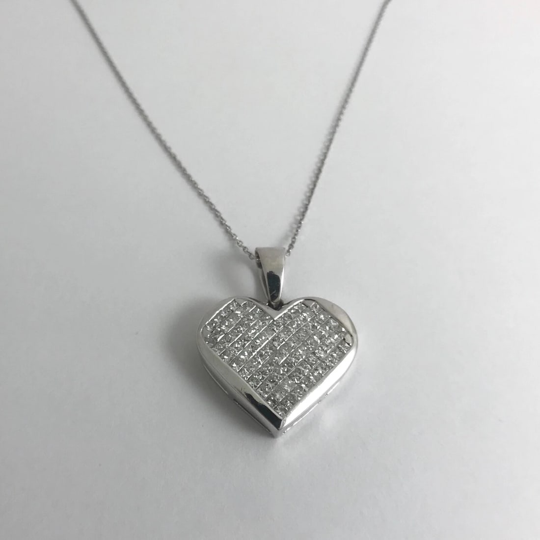 Invisible Set Princess Diamond Heart Pendant Necklace 18K White Gold, 2.25 CTW - 6