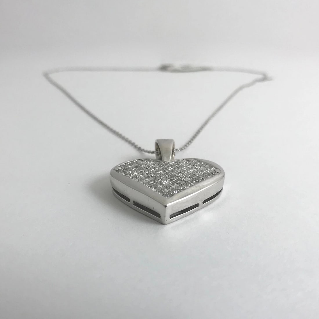 Invisible Set Princess Diamond Heart Pendant Necklace 18K White Gold, 2.25 CTW - 7