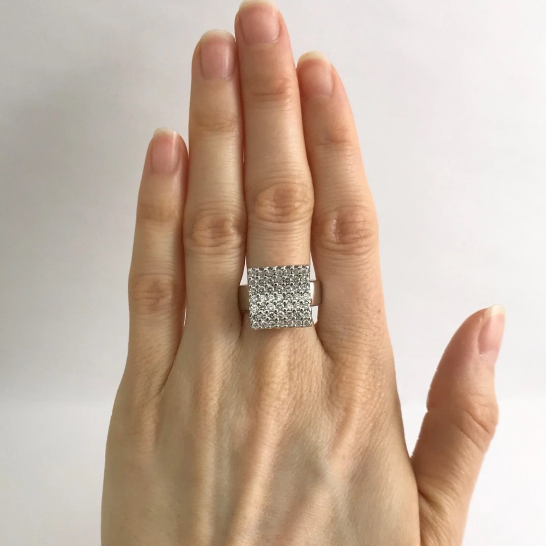Square Wave Pave Diamond Cluster Cocktail Ring 18K White Gold, 1.03 CTW - 2