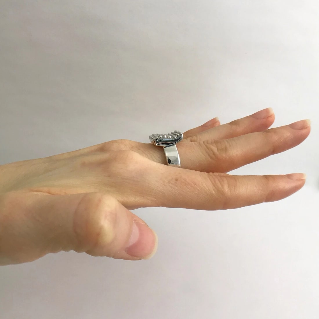 Square Wave Pave Diamond Cluster Cocktail Ring 18K White Gold, 1.03 CTW - 5