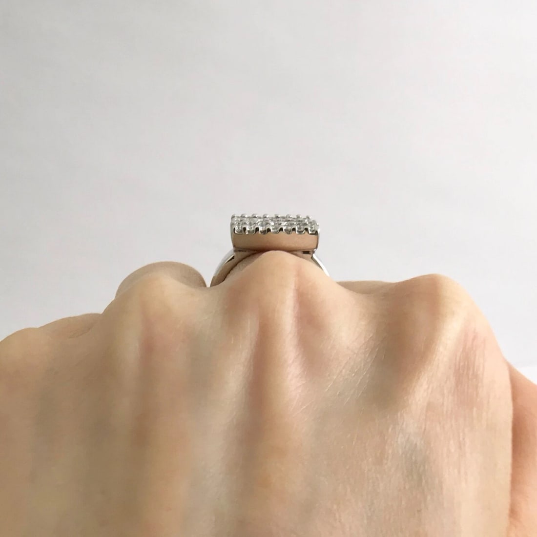 Square Wave Pave Diamond Cluster Cocktail Ring 18K White Gold, 1.03 CTW - 6