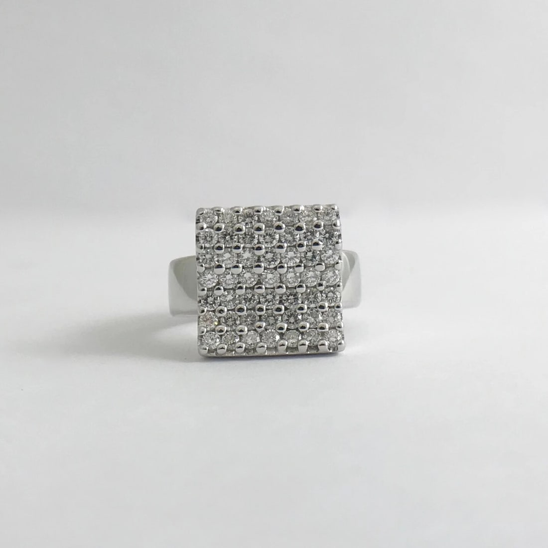 Square Wave Pave Diamond Cluster Cocktail Ring 18K White Gold, 1.03 CTW - 7