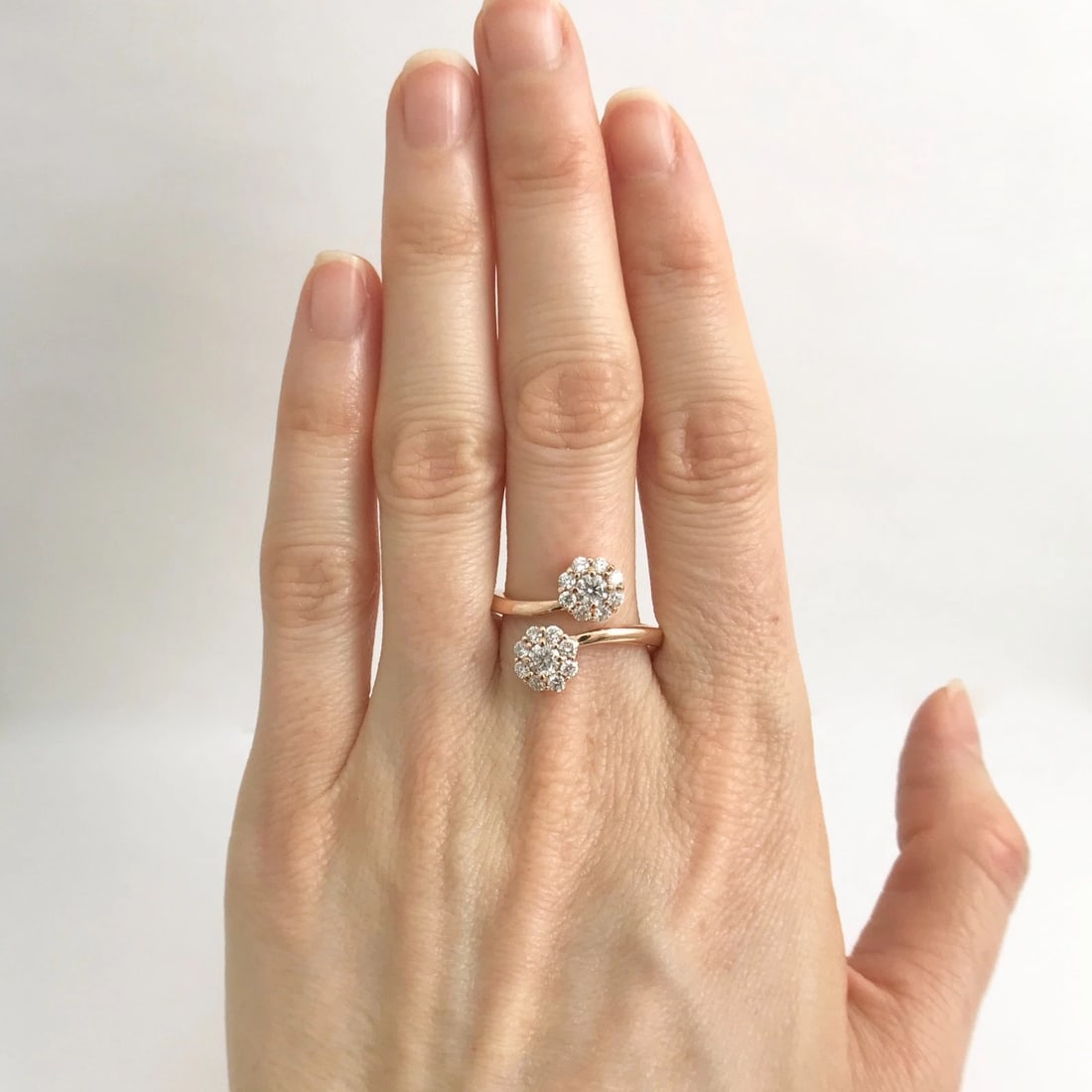 Diamond Cluster Flower Wrap Ring 14K Pink Rose Gold, .85 CTW, Size 7, 4.4 Grams - 2