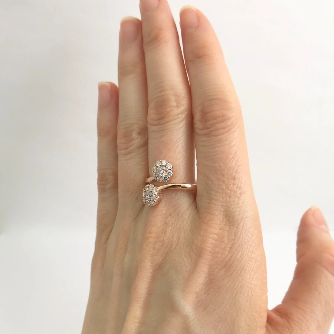 Diamond Cluster Flower Wrap Ring 14K Pink Rose Gold, .85 CTW, Size 7, 4.4 Grams - 3