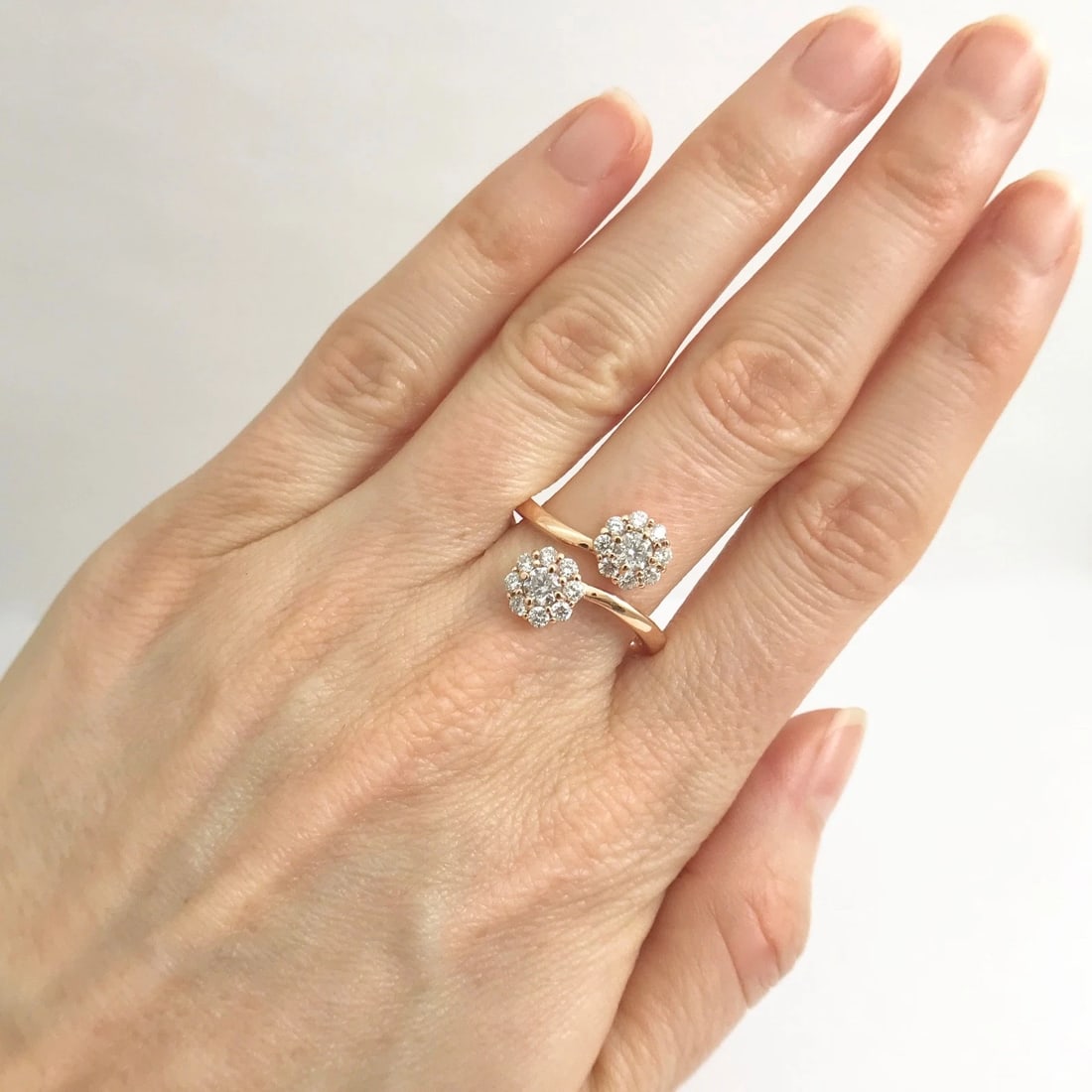 Diamond Cluster Flower Wrap Ring 14K Pink Rose Gold, .85 CTW, Size 7, 4.4 Grams - 4