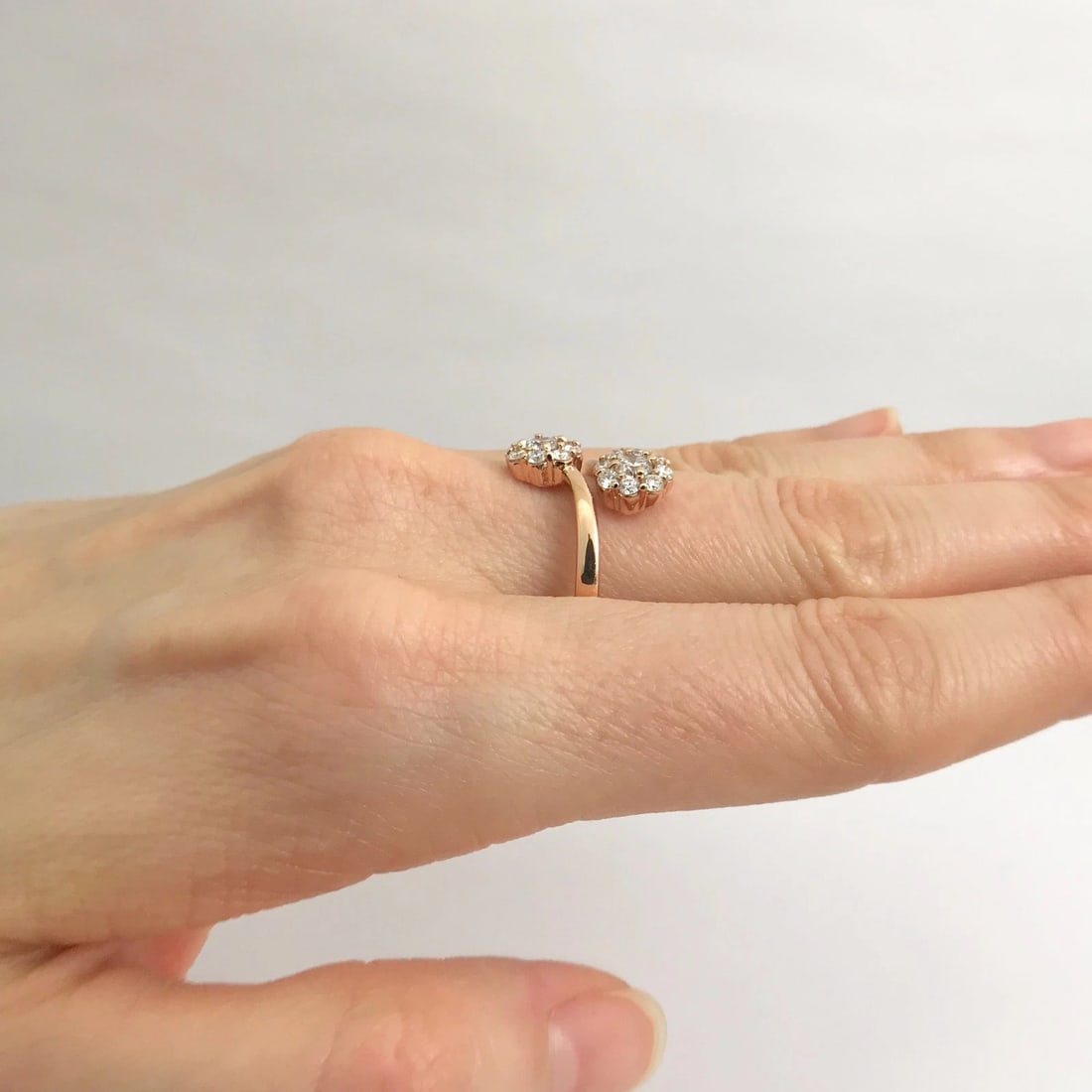 Diamond Cluster Flower Wrap Ring 14K Pink Rose Gold, .85 CTW, Size 7, 4.4 Grams - 5