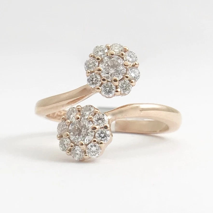 Diamond Cluster Flower Wrap Ring 14K Pink Rose Gold, .85 CTW, Size 7, 4.4 Grams - 6