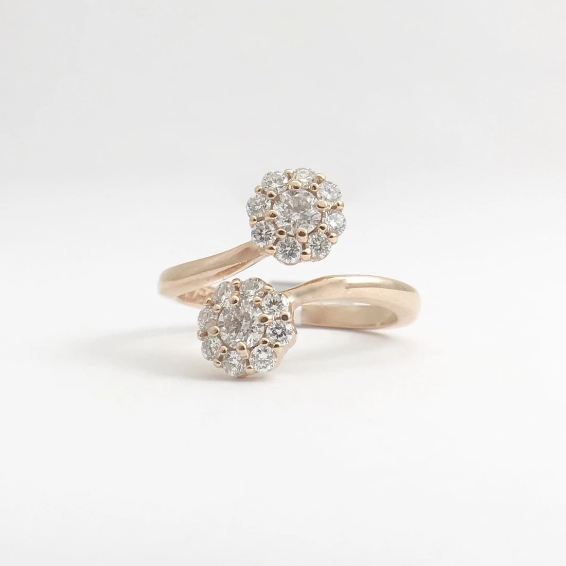 Diamond Cluster Flower Wrap Ring 14K Pink Rose Gold, .85 CTW, Size 7, 4.4 Grams - 7