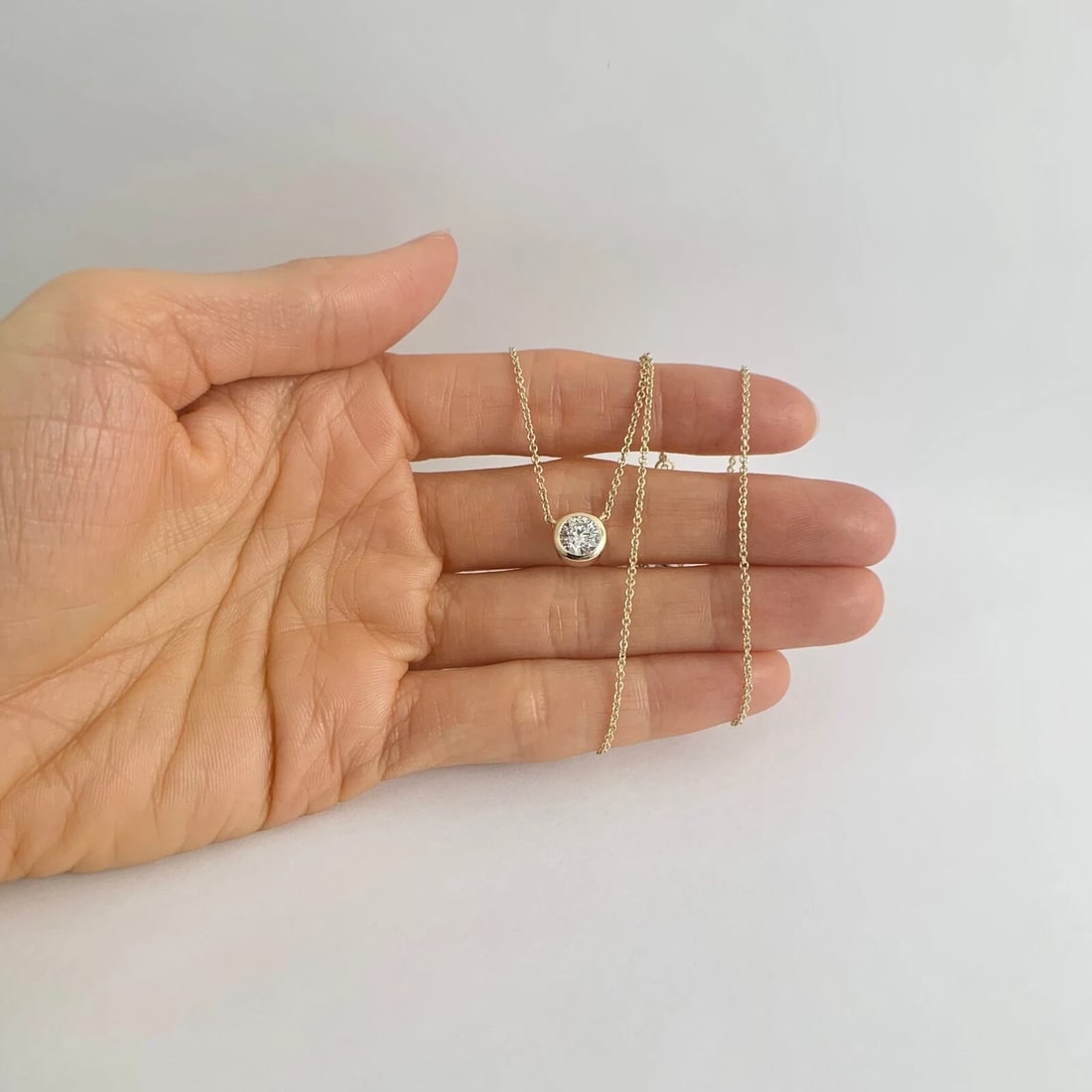 Round Solitaire Diamond Bezel Pendant Necklace 14K Yellow Gold .81 CT, 16 Inches - 2