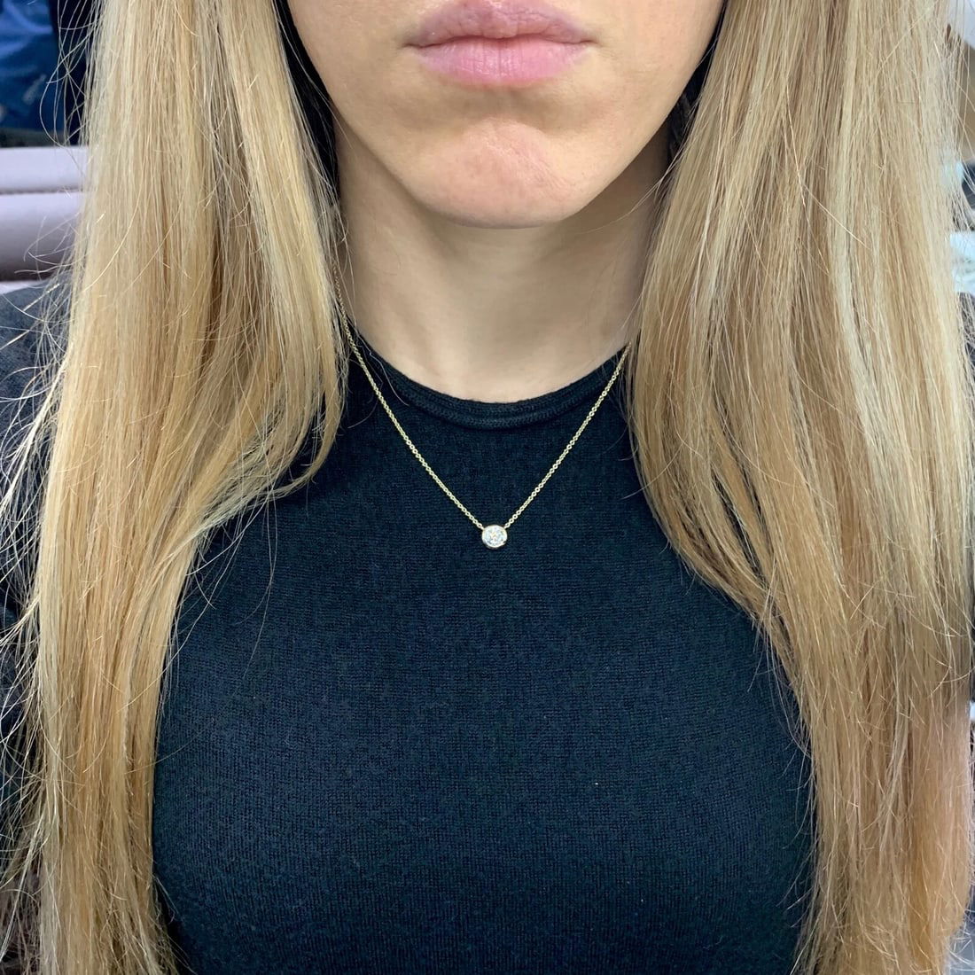 Round Solitaire Diamond Bezel Pendant Necklace 14K Yellow Gold .81 CT, 16 Inches - 4