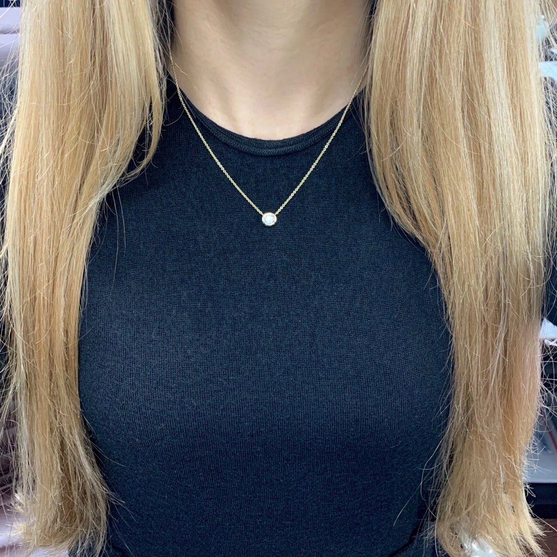 Round Solitaire Diamond Bezel Pendant Necklace 14K Yellow Gold .81 CT, 16 Inches - 5