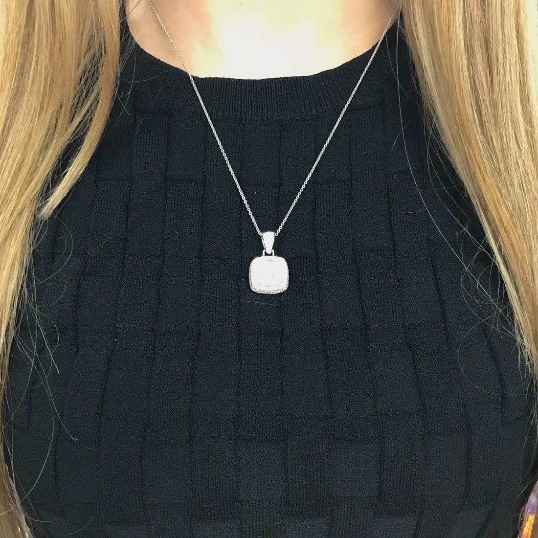 Diamond Pave Cushion Halo Pendant Necklace 18K White Gold, 1.15 CTW, 7.24 Grams - 5