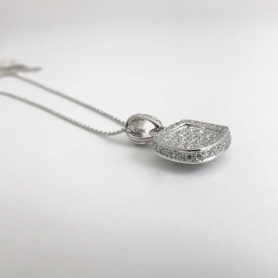 Diamond Pave Cushion Halo Pendant Necklace 18K White Gold, 1.15 CTW, 7.24 Grams - 8