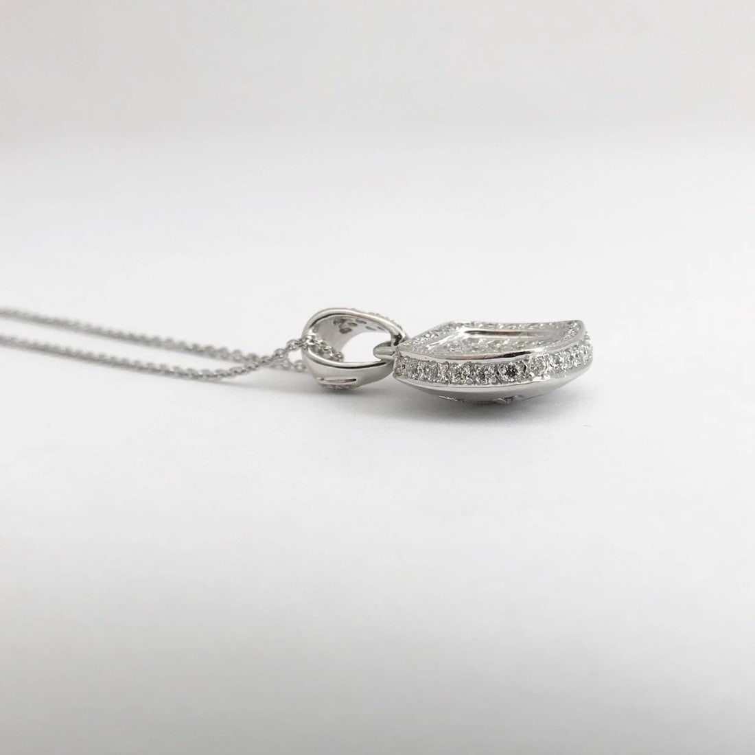 Diamond Pave Cushion Halo Pendant Necklace 18K White Gold, 1.15 CTW, 7.24 Grams - 9