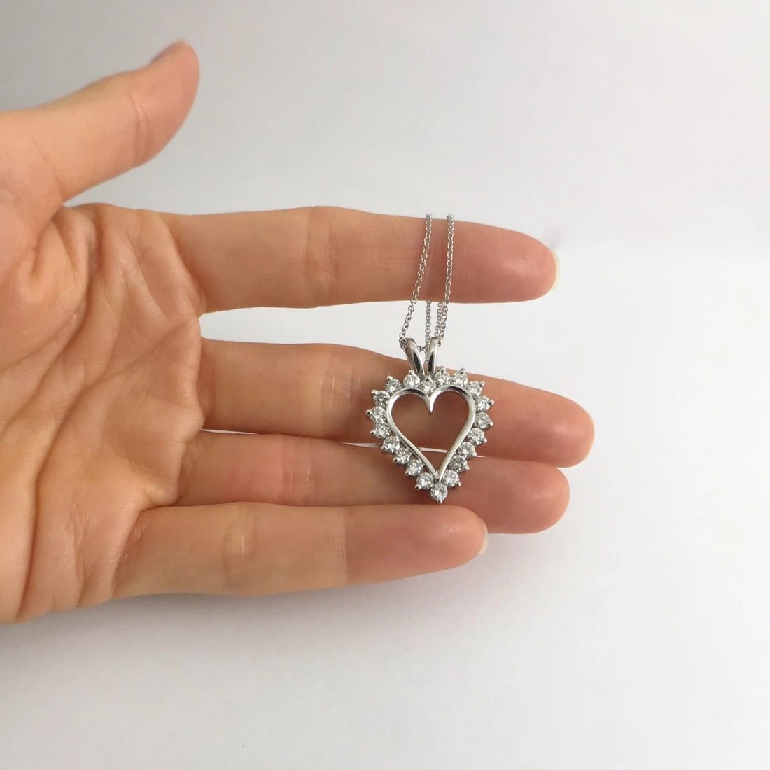 Diamond Open Heart Pendant Necklace 14K White Gold, 1.20 CTW, 6.08 Grams - 3