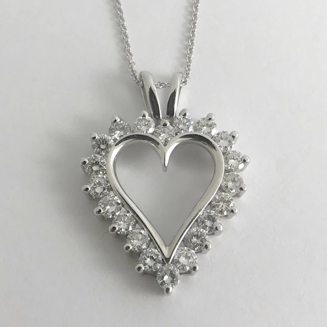 Diamond Open Heart Pendant Necklace 14K White Gold, 1.20 CTW, 6.08 Grams - 6