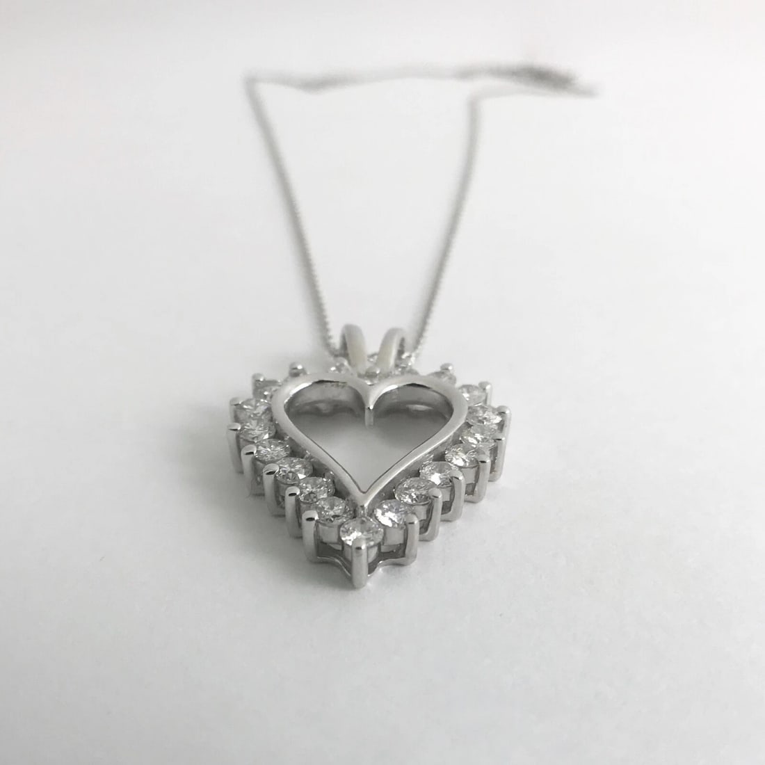 Diamond Open Heart Pendant Necklace 14K White Gold, 1.20 CTW, 6.08 Grams - 7