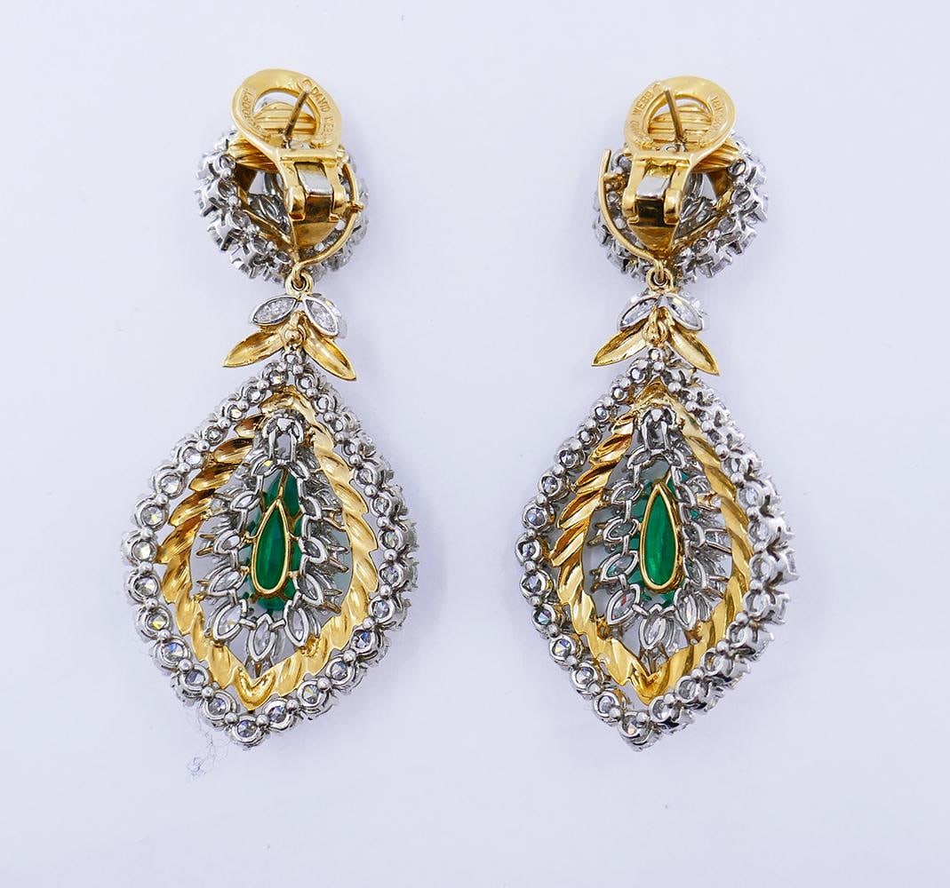 Vintage David Webb Earrings Emerald Diamond 18k Gold Day and Night Cross River - 6
