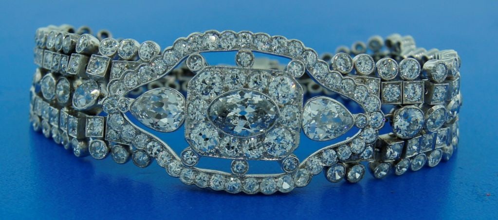 Art Deco Diamond Bracelet with Light Fancy Blue Marquise Diamond - 14