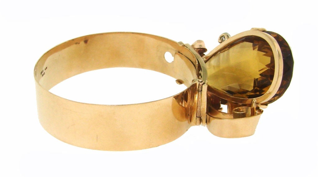 Vintage Birks 14k Yellow Gold Retro Bracelet Citrine Diamond Estate Jewelry - 14