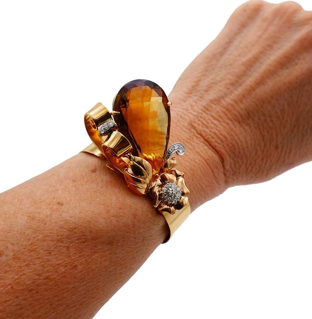 Vintage Birks 14k Yellow Gold Retro Bracelet Citrine Diamond Estate Jewelry - 19