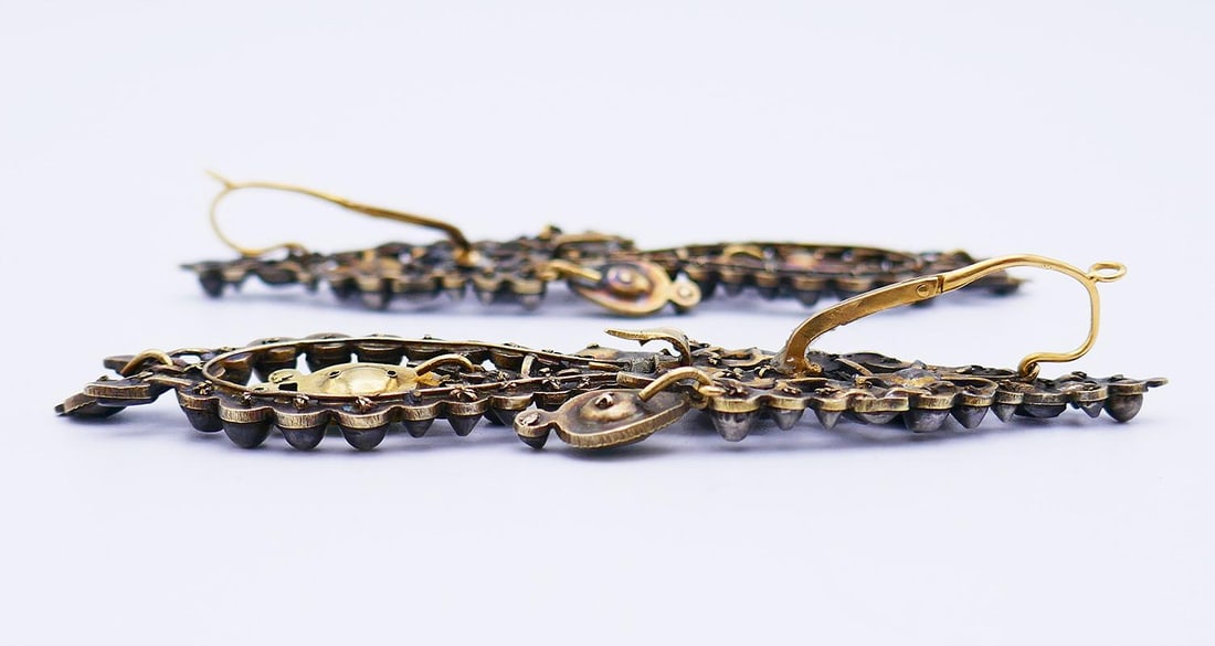 Antique Iberian 14k Gold Chandelier Earrings Silver Topped - 5