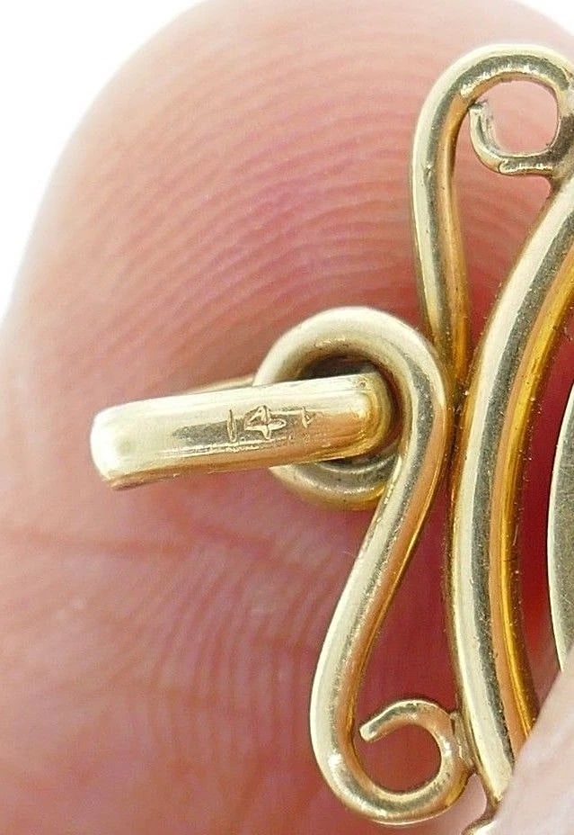 Vintage 14k Yellow Gold Framed Glass Circle Pendant - 2