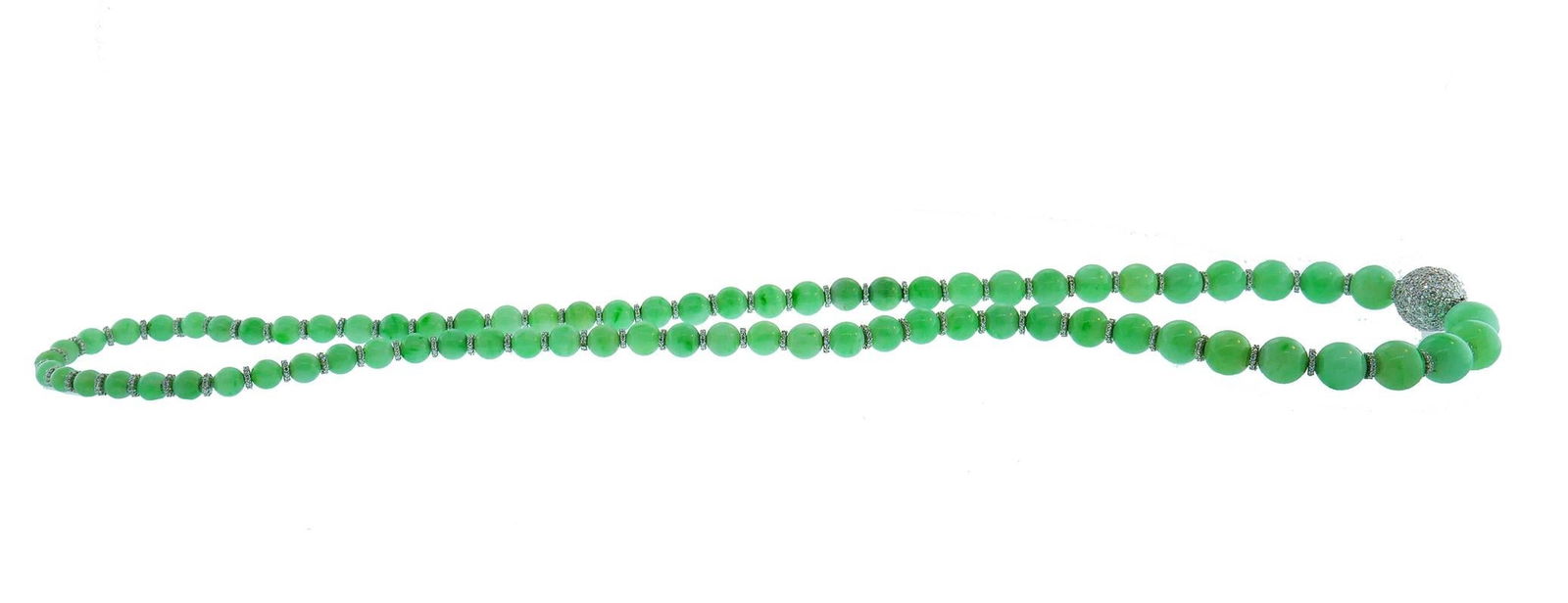 Vintage Jade Bead Necklace with Diamond 14k White Gold Rondelles and Clasp - 4
