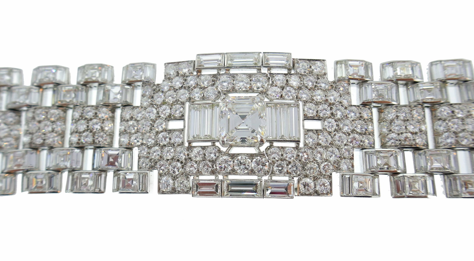 Art Deco Revival Diamond Platinum Bracelet, 1960s - 10